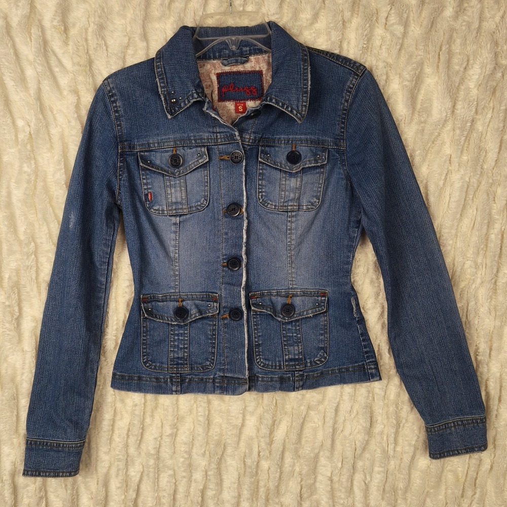 Fitted Denim Jacket Women's Small Floral Lined Y2K Boho Indie 90s Plugg‎